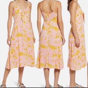BP. Tie detail bright pink crepe sundress orange and green floral print 2x